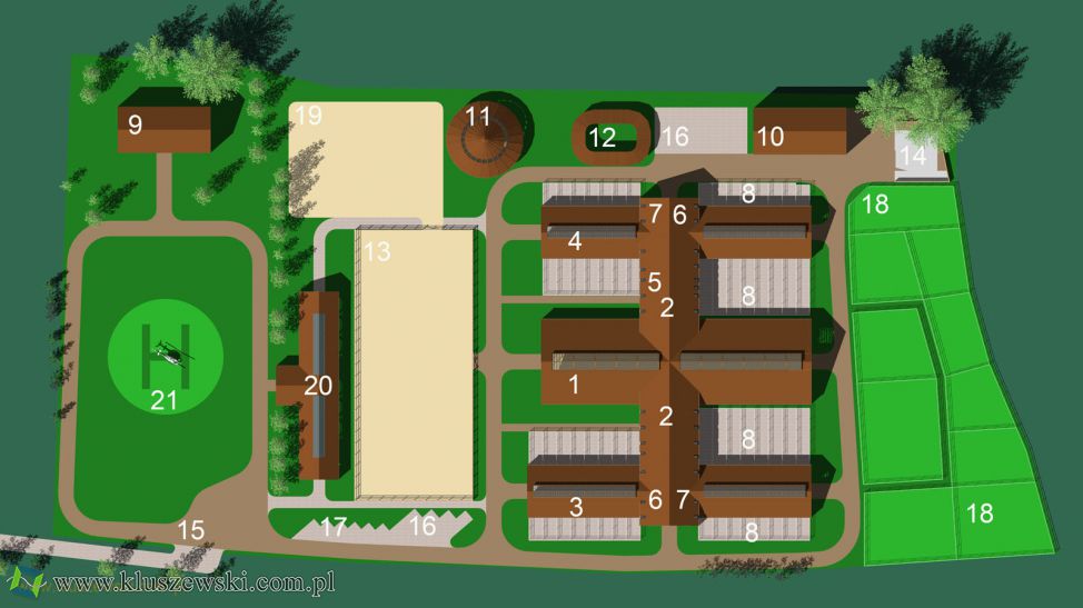plan ośrodka jeździeckiego z basenem